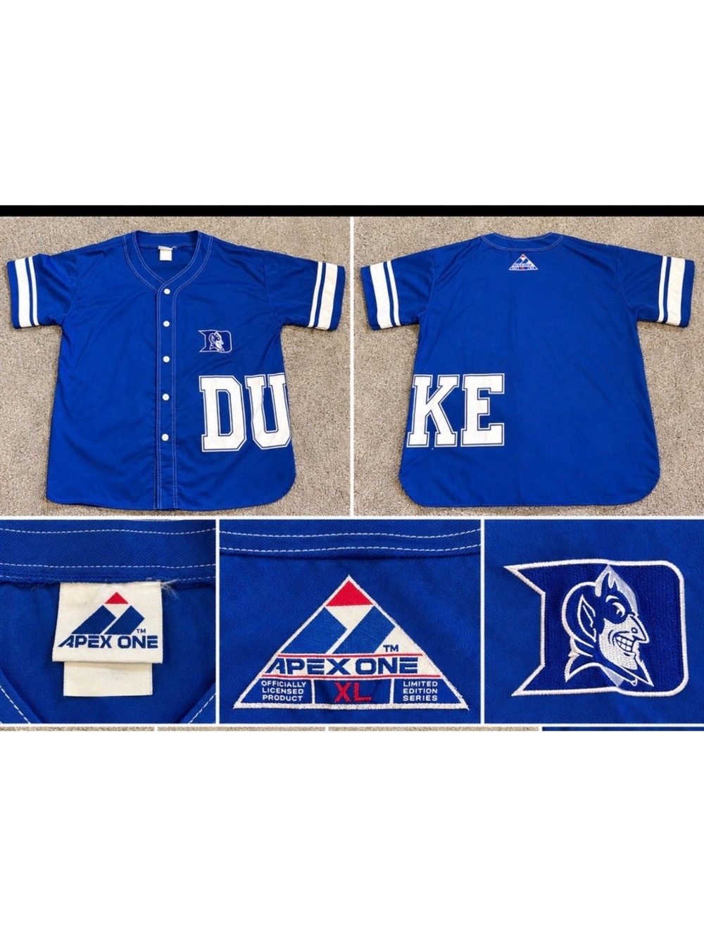 Apex One Duke Blue Devils Vintage Baseball Jersey XL
